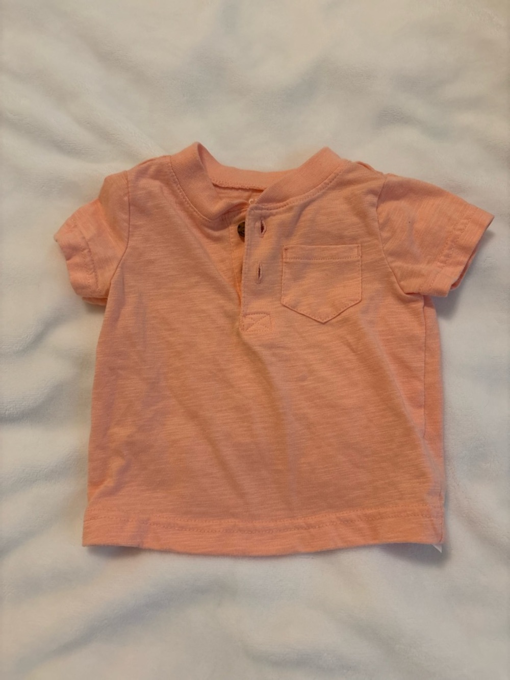 Baby’s Short-Sleeve Peach Pocket Henley Shirt
